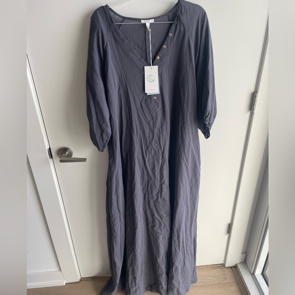 CALME Grey Maxi Dress with Button Detail